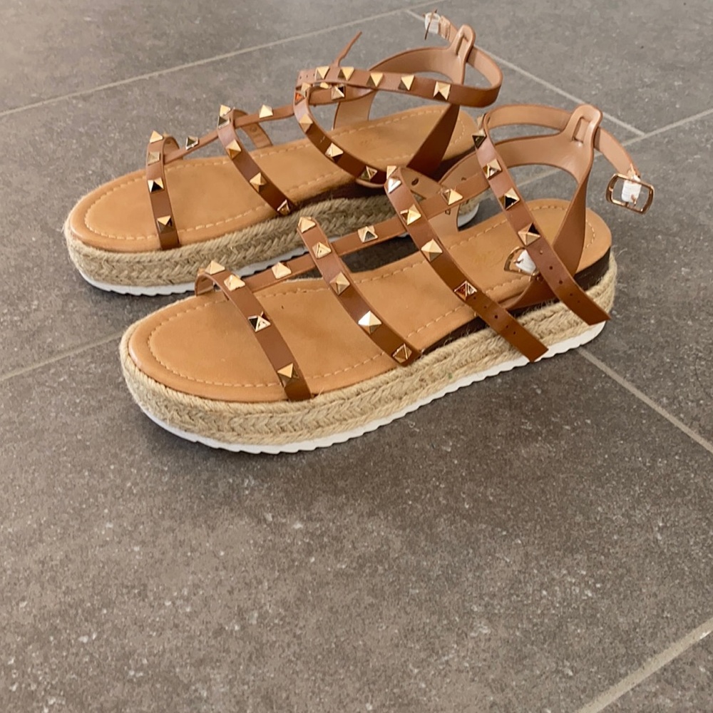 Carmel gold studded espadrille gladiator sandals
